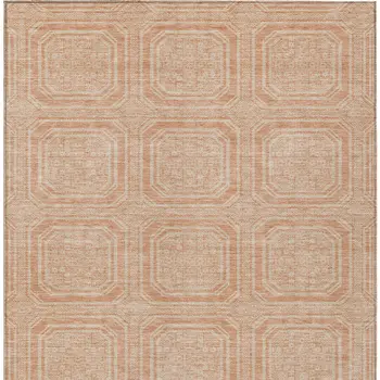 5' X 8' Peach And Beige Geometric Washable Indoor Outdoor Area Rug