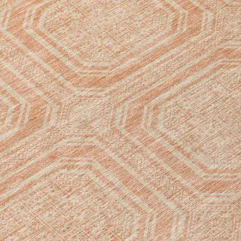 8' Peach And Beige Round Geometric Washable Indoor Outdoor Area Rug