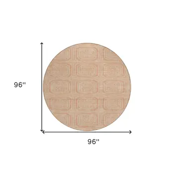 8' Peach And Beige Round Geometric Washable Indoor Outdoor Area Rug