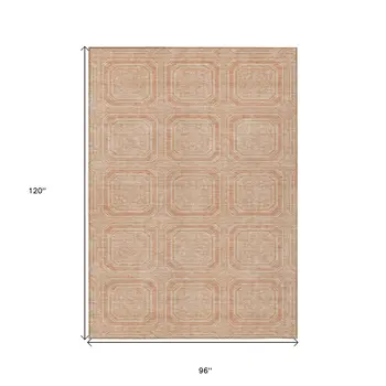 8' X 10' Peach And Beige Geometric Washable Indoor Outdoor Area Rug