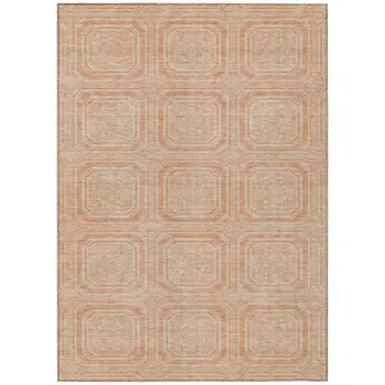 8' X 10' Peach And Beige Geometric Washable Indoor Outdoor Area Rug