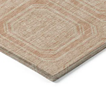 8' X 10' Peach And Beige Geometric Washable Indoor Outdoor Area Rug