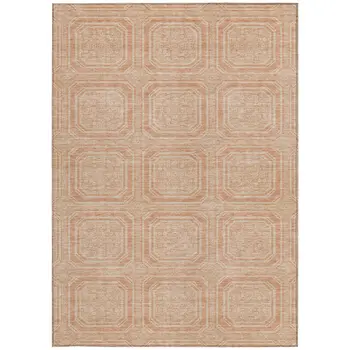 8' X 10' Peach And Beige Geometric Washable Indoor Outdoor Area Rug