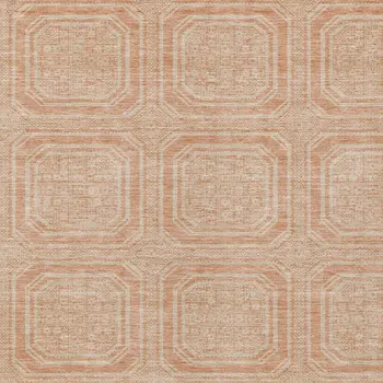 10' X 14' Peach And Beige Geometric Washable Indoor Outdoor Area Rug