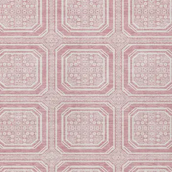 3' X 5' Pink And Ivory Geometric Washable Indoor Outdoor Area Rug
