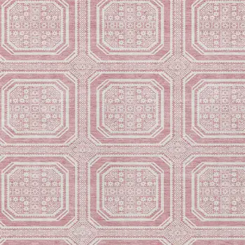 5' X 8' Pink And Ivory Geometric Washable Indoor Outdoor Area Rug