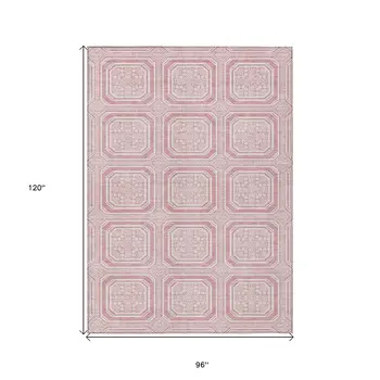 8' X 10' Pink And Ivory Geometric Washable Indoor Outdoor Area Rug