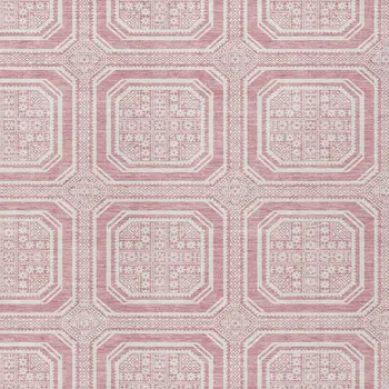 8' X 10' Pink And Ivory Geometric Washable Indoor Outdoor Area Rug