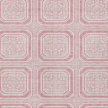 9' X 12' Pink And Ivory Geometric Washable Indoor Outdoor Area Rug