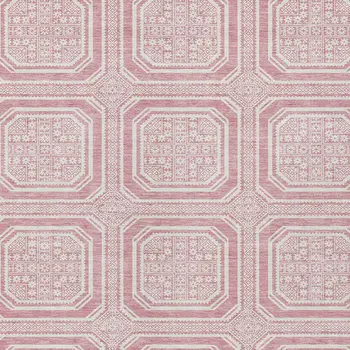 10' X 14' Pink And Ivory Geometric Washable Indoor Outdoor Area Rug