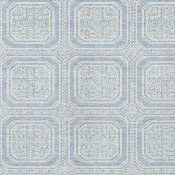 5' X 8' Sky Blue And Ivory Geometric Washable Indoor Outdoor Area Rug