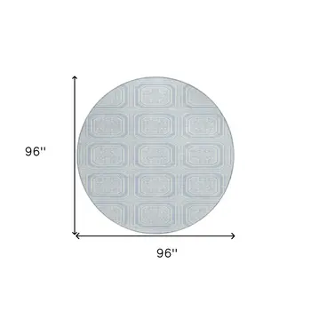 8' Sky Blue And Ivory Round Geometric Washable Indoor Outdoor Area Rug
