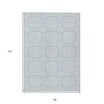 8' X 10' Sky Blue And Ivory Geometric Washable Indoor Outdoor Area Rug