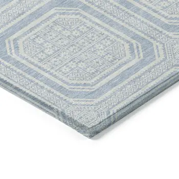 8' X 10' Sky Blue And Ivory Geometric Washable Indoor Outdoor Area Rug