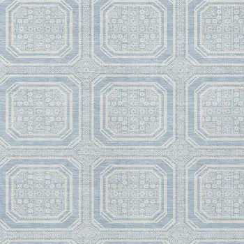 8' X 10' Sky Blue And Ivory Geometric Washable Indoor Outdoor Area Rug