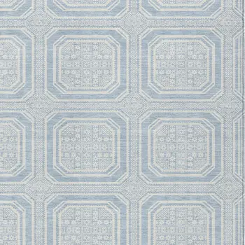 9' X 12' Sky Blue And Ivory Geometric Washable Indoor Outdoor Area Rug
