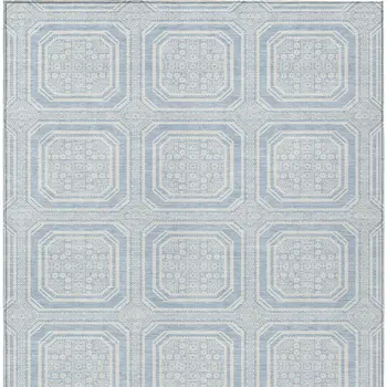 10' X 14' Sky Blue And Ivory Geometric Washable Indoor Outdoor Area Rug