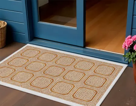 3' X 5' Terra Cotta And Ivory Geometric Washable Indoor Outdoor Area Rug