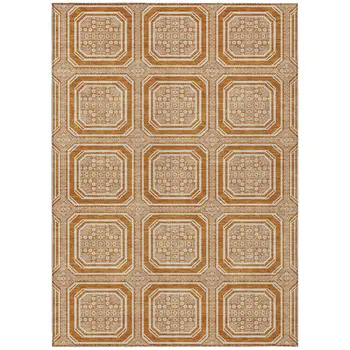 3' X 5' Terra Cotta And Ivory Geometric Washable Indoor Outdoor Area Rug