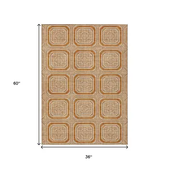 3' X 5' Terra Cotta And Ivory Geometric Washable Indoor Outdoor Area Rug
