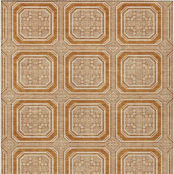 3' X 5' Terra Cotta And Ivory Geometric Washable Indoor Outdoor Area Rug