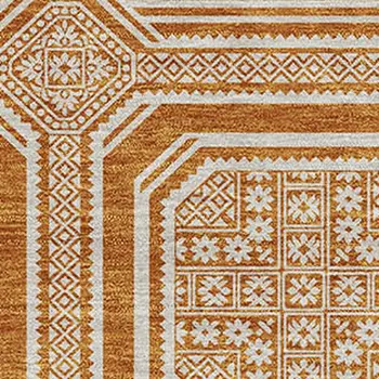 5' X 8' Terra Cotta And Ivory Geometric Washable Indoor Outdoor Area Rug