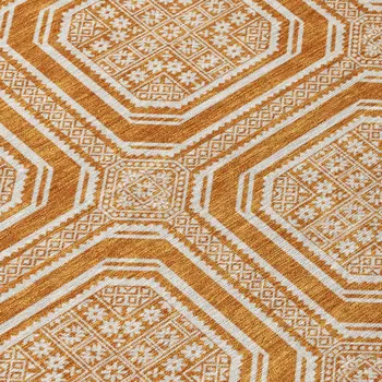 8' Terra Cotta And Ivory Round Geometric Washable Indoor Outdoor Area Rug