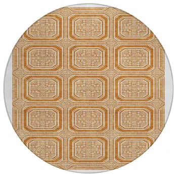 8' Terra Cotta And Ivory Round Geometric Washable Indoor Outdoor Area Rug