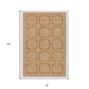 8' X 10' Terra Cotta And Ivory Geometric Washable Indoor Outdoor Area Rug