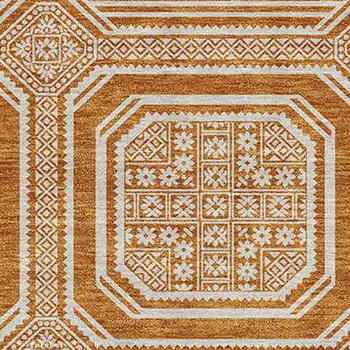 8' X 10' Terra Cotta And Ivory Geometric Washable Indoor Outdoor Area Rug