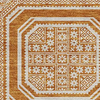 9' X 12' Terra Cotta And Ivory Geometric Washable Indoor Outdoor Area Rug
