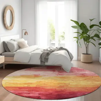 8' Blush And Pink Round Striped Washable Indoor Outdoor Area Rug