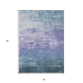 3' X 5' Denim Blue And Sky Blue Striped Washable Indoor Outdoor Area Rug