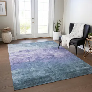 3' X 5' Denim Blue And Sky Blue Striped Washable Indoor Outdoor Area Rug