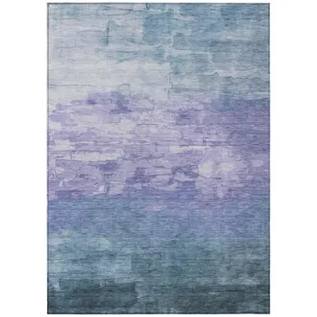 5' X 8' Denim Blue And Sky Blue Striped Washable Indoor Outdoor Area Rug