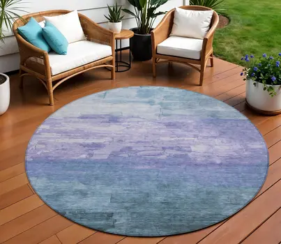8' Denim Blue And Sky Blue Round Striped Washable Indoor Outdoor Area Rug