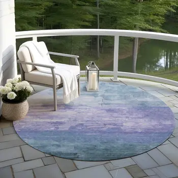 8' Denim Blue And Sky Blue Round Striped Washable Indoor Outdoor Area Rug