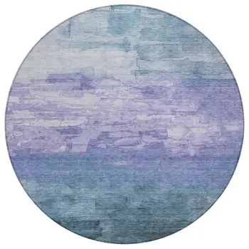 8' Denim Blue And Sky Blue Round Striped Washable Indoor Outdoor Area Rug