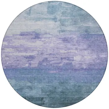 8' Denim Blue And Sky Blue Round Striped Washable Indoor Outdoor Area Rug