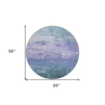 8' Denim Blue And Sky Blue Round Striped Washable Indoor Outdoor Area Rug