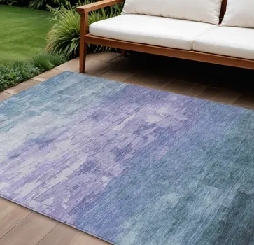 8' X 10' Denim Blue And Sky Blue Striped Washable Indoor Outdoor Area Rug