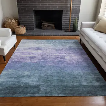 10' X 14' Denim Blue And Sky Blue Striped Washable Indoor Outdoor Area Rug