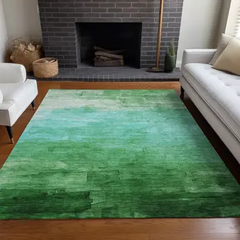 3' X 5' Green And Teal Blue Striped Washable Indoor Outdoor Area Rug