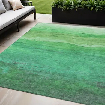 5' X 8' Green And Teal Blue Striped Washable Indoor Outdoor Area Rug