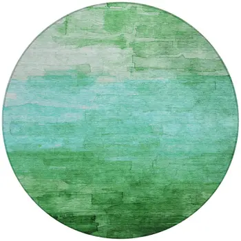 8' Green And Teal Blue Round Striped Washable Indoor Outdoor Area Rug