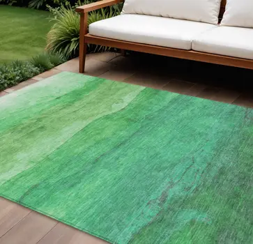 10' X 14' Green And Teal Blue Striped Washable Indoor Outdoor Area Rug
