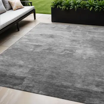 5' X 8' Gray And Silver Striped Washable Indoor Outdoor Area Rug