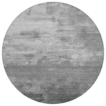 8' Gray And Silver Round Striped Washable Indoor Outdoor Area Rug