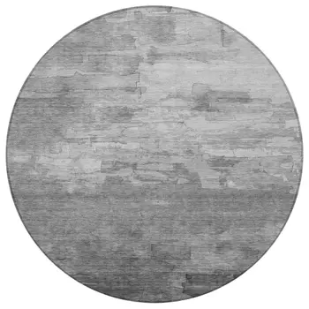 8' Gray And Silver Round Striped Washable Indoor Outdoor Area Rug