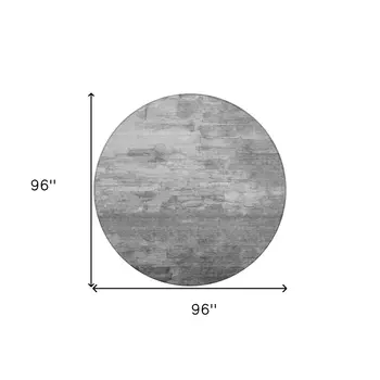 8' Gray And Silver Round Striped Washable Indoor Outdoor Area Rug